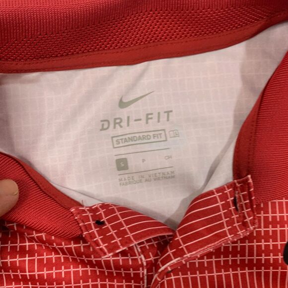 Nike Golf Shirt Mens S Small Red Standard Dri Fit Vapor Printed Stretch Collared - Picture 3 of 9